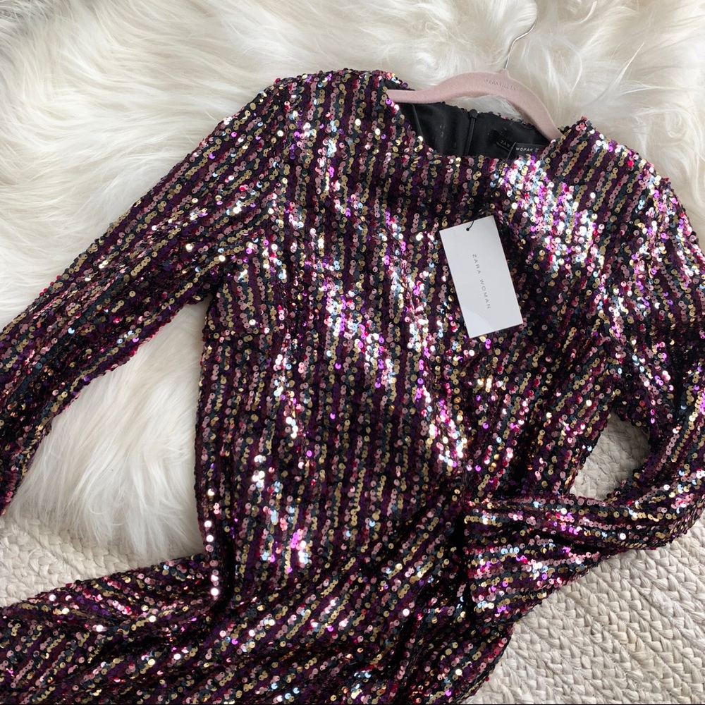 NWT Zara multicolored Sequin Midi Shift Dress